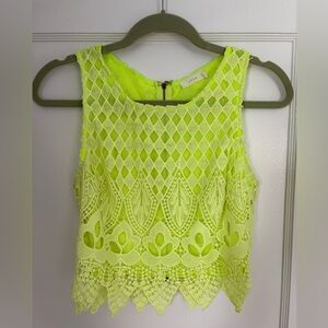 LUSH Lime Green Crochet Cropped Tank Top